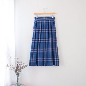 Blue Wool Midi Skirt - Vintage Pendleton - XS